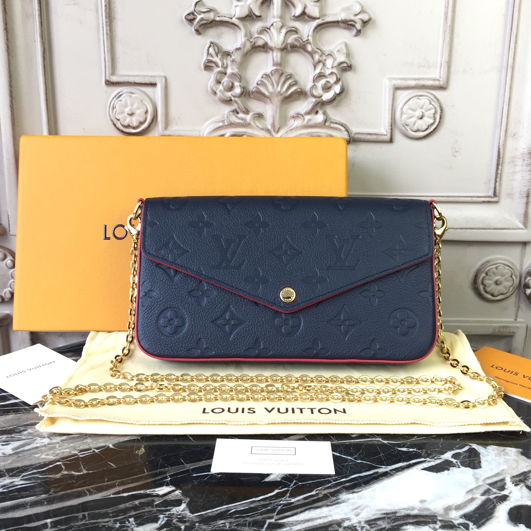 Louis Vuitton FELICIE POCHETTE Handbag Monogram Empreinte M64099 Navy Blue/Red